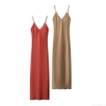 Women's Elegant Satin Slip Dress V-Neck Sleeveless Midi Cami Dress For Party Banquet Sexy Solid Color Summer Long Dress