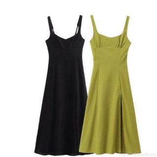 Women Elegant Ruched Bust Spaghetti Strap Midi Dress Sexy Side Slit Polyester Linen Blend Sleeveless Slim Fit Party Evening Summer Sundress