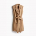 Women's Elegant Sleeveless Double Breasted Blazer Dress With Belt Office Lady Trench Vest Midi Dress Solid Color Tencel Linen Blend Slim Fit Dress