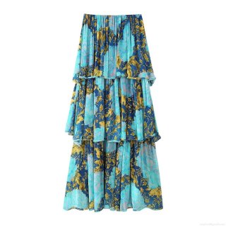 Women's Elegant Strapless Midi Dress 100% Polyester Tiered Floral Printed Layered Pleated Cake Dress for Party Vacation Summer Holiday Ladies