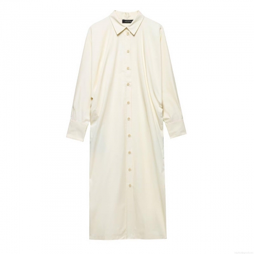 Women Elegant Shirt Dress Long Sleeve Single Breasted Loose Maxi Dress Solid Color Lapel Collar Midi Dresses For Women Office Lady Casual Spring Fall Fashion