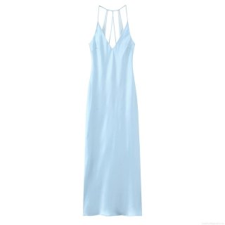 Women's Elegant Satin Midi Dress Sexy V Neck Spaghetti Strap Backless Lace Up Silk Texture Polyester Solid Color Long Dress For Evening Party Wedding