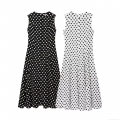 Women Vintage Polka Dot Sleeveless A-Line Midi Dress Retro Round Neck High Waist High Quality Polyester Elegant Party Sun Dress for Women Ladies