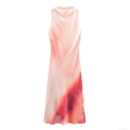 Women's Elegant Satin Tie-Dye Midi Dress Sleeveless Halter Neck Backless Gradient Evening Party Dress For Women