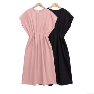 Women's Elegant Solid Color Midi Dress Round Neck Sleeveless Cap Sleeve Pleated Waist Slimming Casual Loose Dresses For Women Party Evening Work