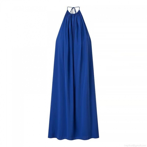 Women Halter Neck Midi Dress Elegant Sleeveless Backless Pleated Flowy Polyester Dress For Evening Party Vacation Lady Clothing