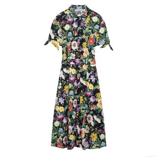 Women's Floral Print Short Sleeve Shirt Dress Elegant 100% Polyester Woven Midi Dress With Belt For Casual Vacation Ladies Vintage Style Multi-Color Flower Pattern Button Down A-Line Dress