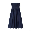 Women's Sexy Tube Top Pleated Maxi Dress 100% Polyester Solid Color Navy Blue Elegant Strapless Evening Party Formal Dress For Women