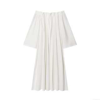 Women's Off-The-Shoulder Pleated Maxi Dress Elegant Solid White Trumpet Sleeve Loose Fit Long Summer Vacation Socialite Dress