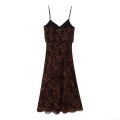 Women's Sexy Leopard Print Chiffon Polyester Spaghetti Strap Midi Dress V-Neck Ruffle Sleeveless Summer Party Sundress Celebrity Elegant Style