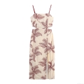 Women Summer Sexy Hollow Out Embroidery Midi Dress Cotton Blend Backless Side Slit Leaf Print Cami Dress For Vacation Beach Party