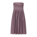 Women's Elegant Gingham Plaid Tube Top Midi Dress Sexy Off Shoulder Backless High Waist Pleated A-Line Party Dress Polyester Purple Black Check Sundress