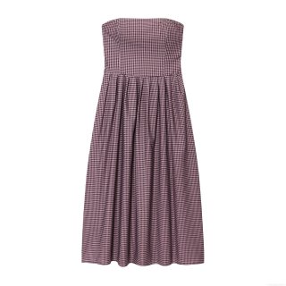 Women's Elegant Gingham Plaid Tube Top Midi Dress Sexy Off Shoulder Backless High Waist Pleated A-Line Party Dress Polyester Purple Black Check Sundress