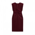 Women's Elegant Wine Red V-neck Sleeveless Midi Dress With Waist Pleats And Back Slit Slim Fit Polyester Party Banquet Sexy Long Dress