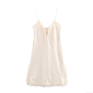 Women's Elegant Champagne Satin Lace Trim Slip Dress V Neck Sleeveless Backless Midi Party Dress For Women Summer Formal Evening Date Night Spaghetti Strap Dress