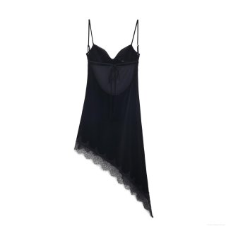 Elegant Black Velvet Lace Midi Dress Backless Asymmetric Hem Sexy Cami Slip Dress With Adjustable Straps For Party Club Evening Women Luxury