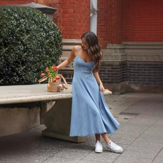 Women's Denim Midi Dress Sweetheart Neck Corset Spaghetti Strap Washed Light Blue A-Line Bodycon Long Dress For Summer Vacation Streetwear Sexy Party Ladies