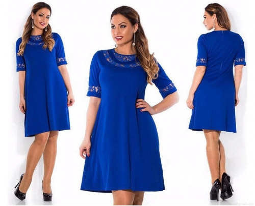 Women's Elegant Round Neck Lace Patchwork A-Line Dress Sexy Plus Size Polyester Midi Dress For Streetwear Party Autumn Winter