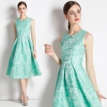 Women's Mint Green Jacquard Sleeveless A-Line Midi Dress Elegant Slim Fit Floral Pattern Summer Tank Dress For Party Banquet Wedding Guest Ladies Fashion