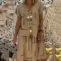 Women's Plus Size Bohemian Geometric Line Print Midi Dress Loose Fit V-Neck Short Sleeve Summer Vacation Casual Polyester Dress For Women S-5XL