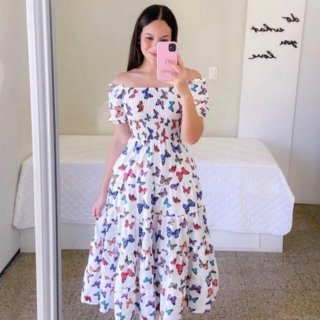 Women's Off-The-Shoulder Floral Printed Tiered Midi Dress Elegant Short Sleeve French Style Summer Polyester Dress For Daily Vacation Beach Women Clothing