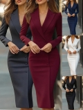 Women Elegant Blazer Neck Dress Long Sleeve Slim Fit Bodycon Midi Dress For Office Work Business Formal Occasions Evening Party Wear