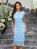 Elegant Slim Fit Floral Lace Bodycon Midi Dress For Women Sleeveless Round Neck Hollow Out Cocktail Wedding Evening Party Dress