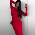 Women's Sexy Bodycon Midi Dress Long Sleeve Side Split Polyester Spandex Blend Solid Color Round Neck Party Club Vacation Slim Fit Long Dresses