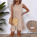 Women's Sleeveless Ruffle Hem Dress Round Neck Backless Tie Back Casual Summer Boho Midi Dress Polyester Blend Solid Color Sundress