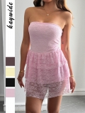 Women's Y2K Sexy Strapless Lace Mini Dress Layered Ruffle Cake Skirt Sleeveless 95% Polyester 5% Elastane Bodycon Dresses For Party Club Summer