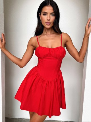 Women Sexy Y2K Camisole Corset Mini Dress 100% Polyester Solid Color Ruched A-Line Party Sundress For Summer Vacation Ladies Outfit