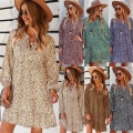 Women's V Neck Leopard Print Polka Dot Long Sleeve Mini Dress Casual Loose Boho Holiday Ruffle Tiered A-Line Polyester Viscose Dress For Women