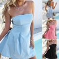 Women's Sexy Strapless Open Back Mini Dress Summer Elegant A-Line Party Evening Gown with Large Bow Solid Color Polyester Knitted Vacation Dress