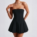 Women Strapless Pleated Mini Dress Polyester Elastane Elegant Tube Top A-Line Dress for Party Evening Wedding Cocktail Sleeveless Short Dress