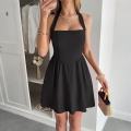 Women's Elegant Halter Neck Backless Mini Dress Polyester A-Line Solid Color Sleeveless Short Dress For Summer Party Dating Casual