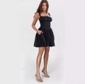 Women's Sweet Corset Mini Dress Polyester Lace Trim Back Lace-up A-Line Short Dress With Pockets Square Neck Sleeveless Party Sun Dress