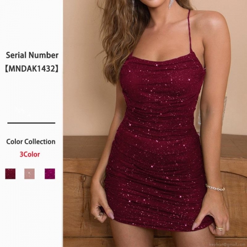 Women's Sexy Ruched Bodycon Mini Dress Glitter Sequin Backless Cross Strap Sleeveless Nightclub Party Night Out Tight Dress
