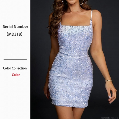 Women's Sexy Sequin Mini Dress Square Neck Backless Tie-up Bodycon Slim Fit Nightclub Party Evening Socialite Hot Girl Style Polyester Dress