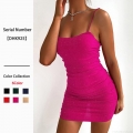 Women Sexy Sparkly Spaghetti Strap Mini Dress Ruched Bodycon Backless Party Club Night Out Tight Short Dress Clubwear