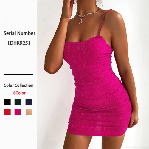 Women Sexy Sparkly Spaghetti Strap Mini Dress Ruched Bodycon Backless Party Club Night Out Tight Short Dress Clubwear