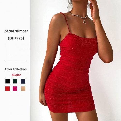 Women's Sexy Sequin Spaghetti Strap Mini Dress Backless Ruched Bodycon Party Club Night Out Summer Dress
