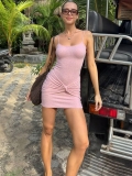 Women's Sexy Bodycon Cami Mini Dress Twist Knot Front Ruched Sleeveless U Neck Slim Fit Polyester Spandex Short Dress for Summer Vacation Party Clubwear