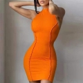 Women's Summer Sleeveless Bodycon Mini Dress 95% Polyester 5% Spandex Ribbed Knit Exposed Seams Sexy Slim Fit Crew Neck Casual Tank Dress For Women