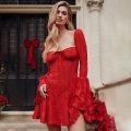 Women Sexy Lace Flare Sleeve Mini Dress Backless Square Neck Bodycon Party Dress French Style Vintage Aesthetic Streetwear