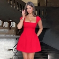 Women's Sexy Square Neck Sleeveless Mini Dress Solid Color A-Line Short Dress Slim Fit Polyester Air Layer Party Clubwear Dress for Women