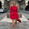 Sexy Elegant Boat Neck Long Sleeve A-Line Mini Dress With Bow Decoration Women's Fashion Slim Fit Solid Color Autumn Winter Polyester Dress For Party Dating