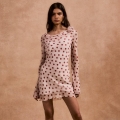Women Sexy Backless Polka Dot Cowl Neck Mini Dress With 3D Flower Long Sleeve Chiffon Y2K Hot Girl Party Club Dress White Red