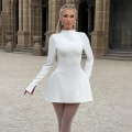 Women Sexy Backless A-Line Mini Dress Long Sleeve Mock Neck Slim Waist Polyester Party Clubwear Elegant Streetwear Solid Color Fashion Dress