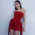 Sexy Strapless Bodycon Dress With Streamer Backless Corset Mini Dress For Women Evening Party Clubwear Polyester Straight Tribute Fabric Gray Red Black Dress