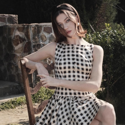 Women's Retro Gingham Plaid Sleeveless Mini Dress Polyester Pleated A-Line Sweet Style Button Decorative Summer Dress for Daily Vacation